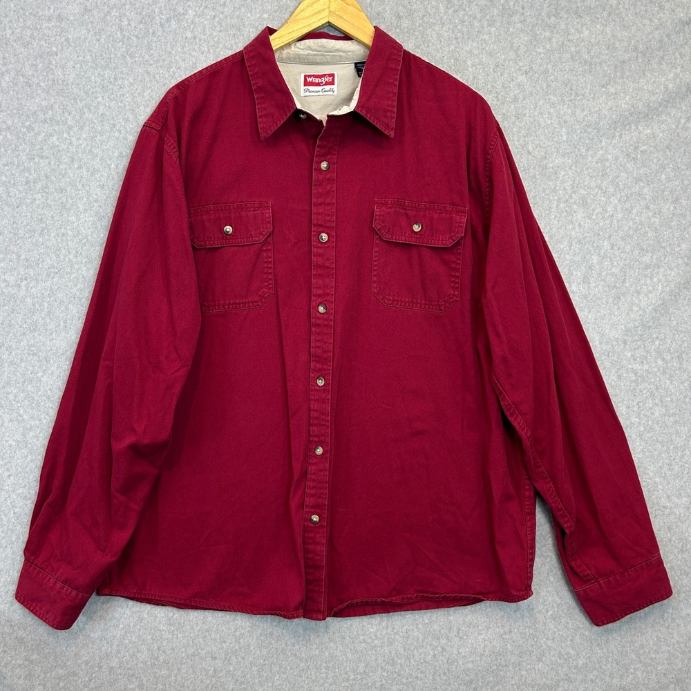 Wrangler Button Down Shirt Red Long Sleeve Twill Workwear Rodeo Western Mens XL